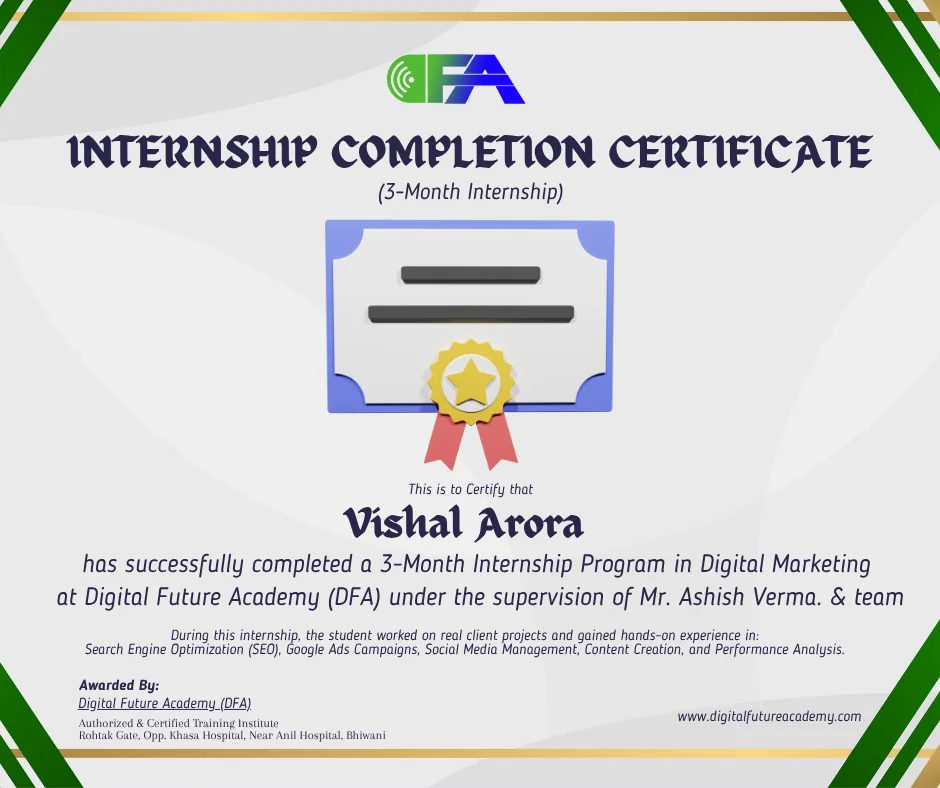 Internship Completion Certificate – Digital Future Academy