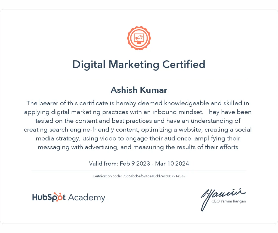 Digital Marketing Certified – HubSpot Academy
