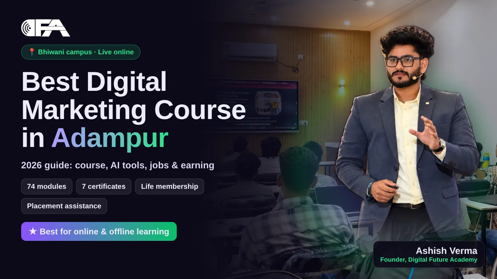 Digital marketing class at Digital Future Academy for Adampur students