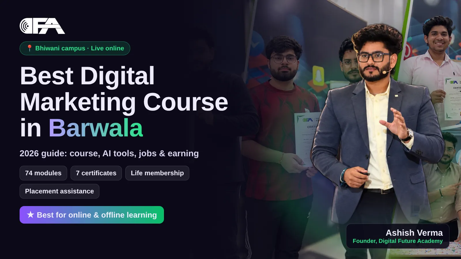 Digital marketing class at Digital Future Academy for Barwala students